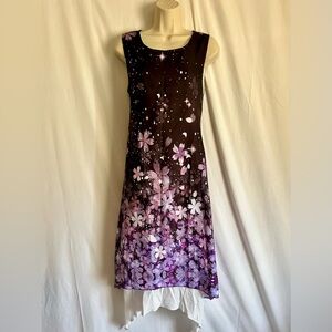 Floral Sleeveless Dress - Purple and Black